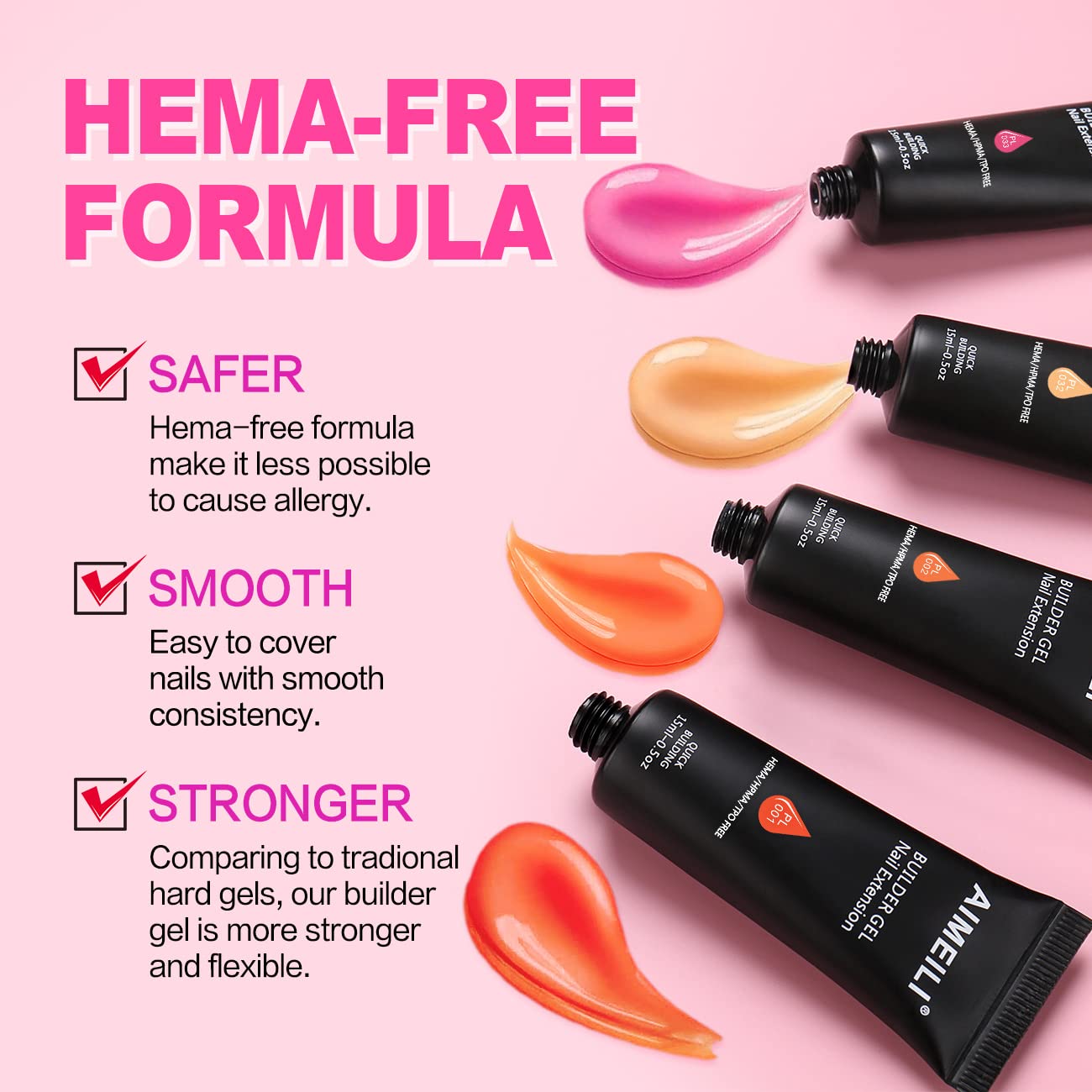 AIMEILI Hema Free Poly Nail Extension Gel Kit, 6 Colors Neon Pink, DIY Salon Nail Art Design At Home Gift for Women - 12