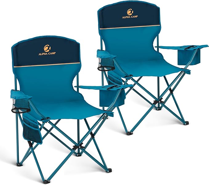 LET'S CAMP Camping Chair 2 Pack Folding Chair with 3-Can Cooler Bag Portable Lawn Chair with Cup Holder,Storage Pocket, Su...