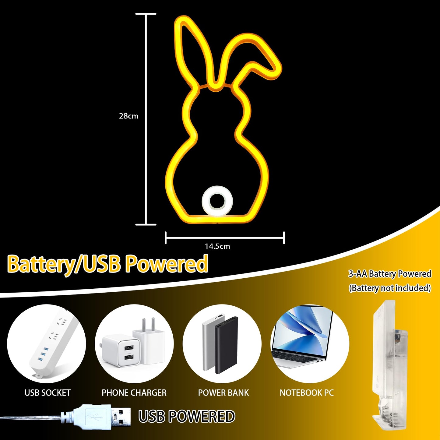 ENUOLI Novelty Rabbit Neon Sign Art Wall Lights for Business Bunny Neon Light Bar Club Bedroom USB Powered for Bedroom Children's Room Rabbit Decoration Easter Gifts For Kids Wedding Birthday Party