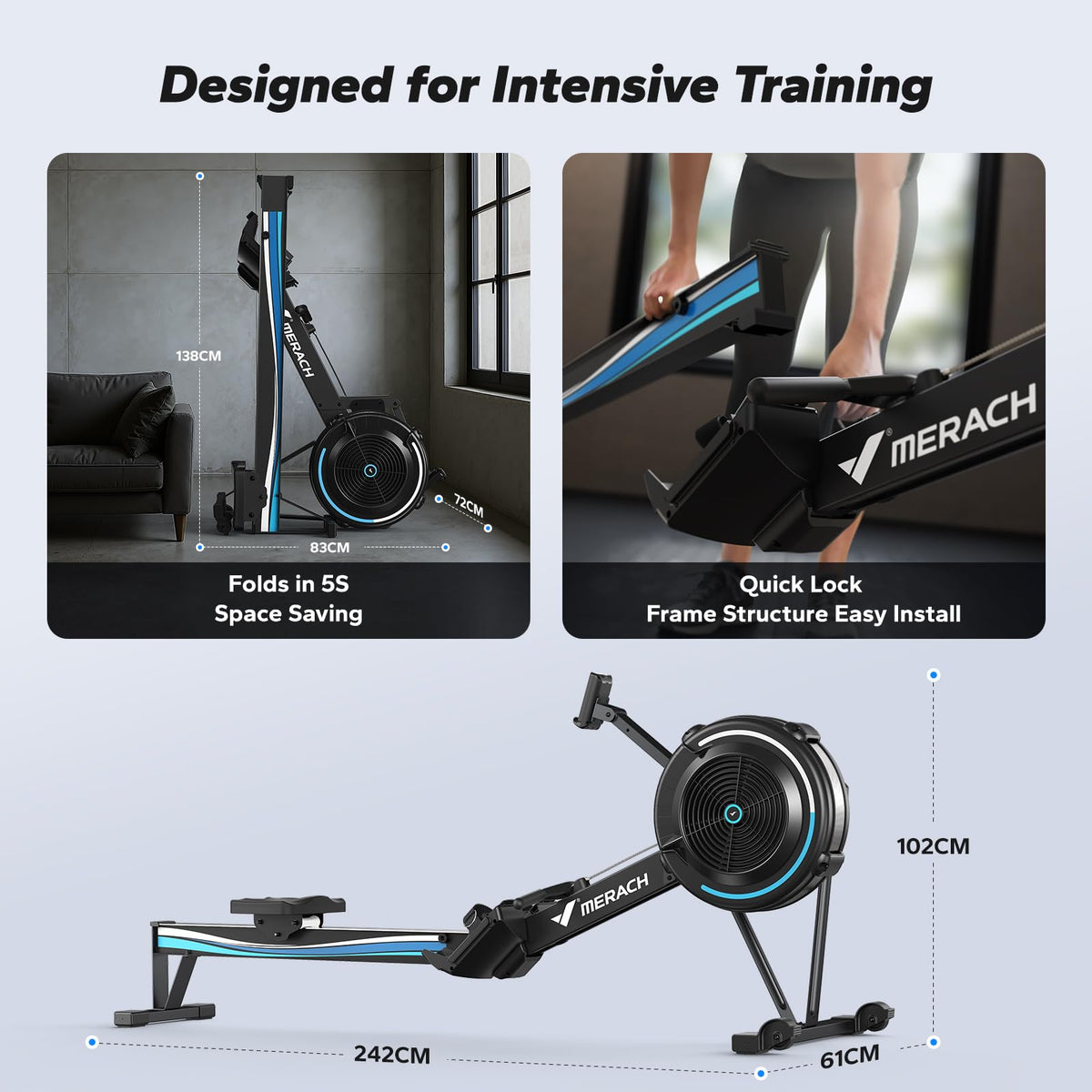 MERACH Rowing Machines for Home, Adjustable Air Resistance Professional Indoor Rowing Machine, Ergonomic Comfort Seat, Performance Monitor and Device Holder, Easy Storage