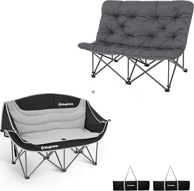 KingCamp Double Camping Chair Oversized Padded Chairs Folding Portable Loveseat Heavy Duty Comfy Camp Chair for Outdoor La...