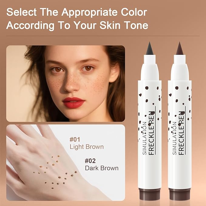 Freckle Pen, Natural Lifelike Faux Freckles Pen Waterproof, Long - Lasting and Quick Dry, Create Natural Sunkissed Skin Makeup for Beginners or Professional (Dark Brown)