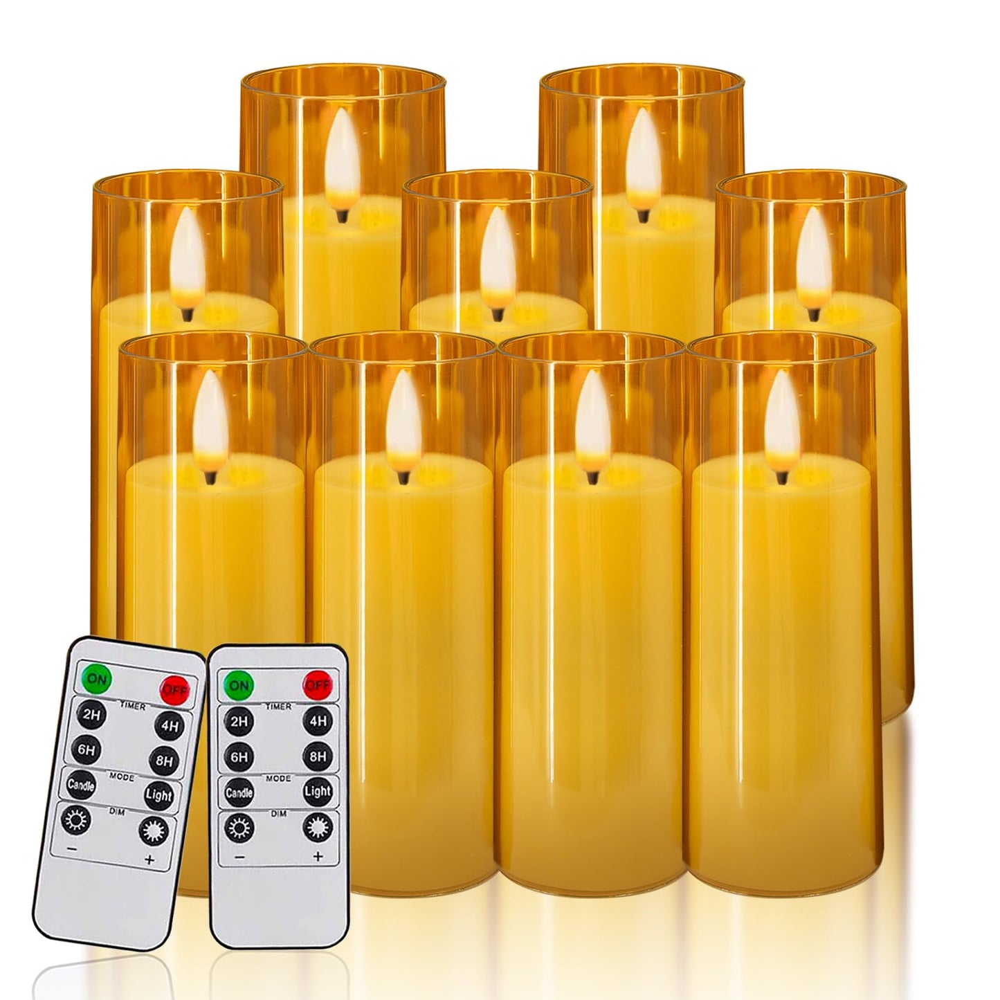 Sudifor Amber Flickering Flameless Candles, 9 Pack Battery Operated Candles with Flickering Flame, Led Pillar Candles with 2 Remote and Timer for Party/Hotel/Wedding/Birthday/Home Decoration