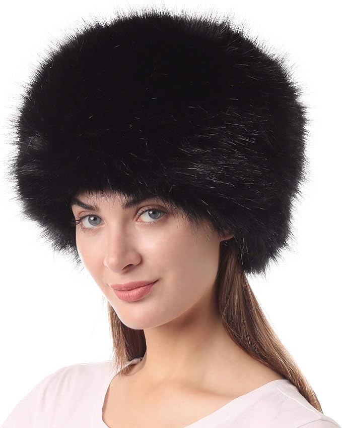 LA CARRIE Women's Faux Fur Hat for Winter with Stretch Cossack Russian Style White Warm Cap