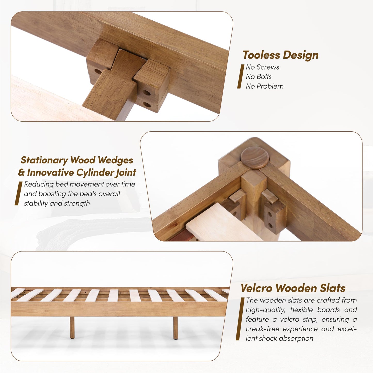 AllForWood Full Bed Frame - Solid Wood Platform Bed - Japanese Joinery Bed Frame - Wood Slat Support - No Box Spring Needed - Easy Assembly - Minimalist & Modern Style (Light Brown, Full)