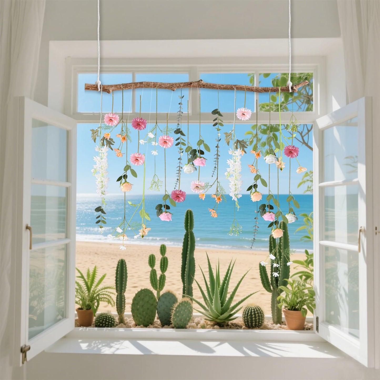 38 Pcs DIY Artificial Wildflower Garland Hanging Flowers Set Chrysanthemum Rose Eucalyptus Daisy Larkspur Flower Garlands Hanging Spring Wildflower Garlands for Baby's Breath Wedding