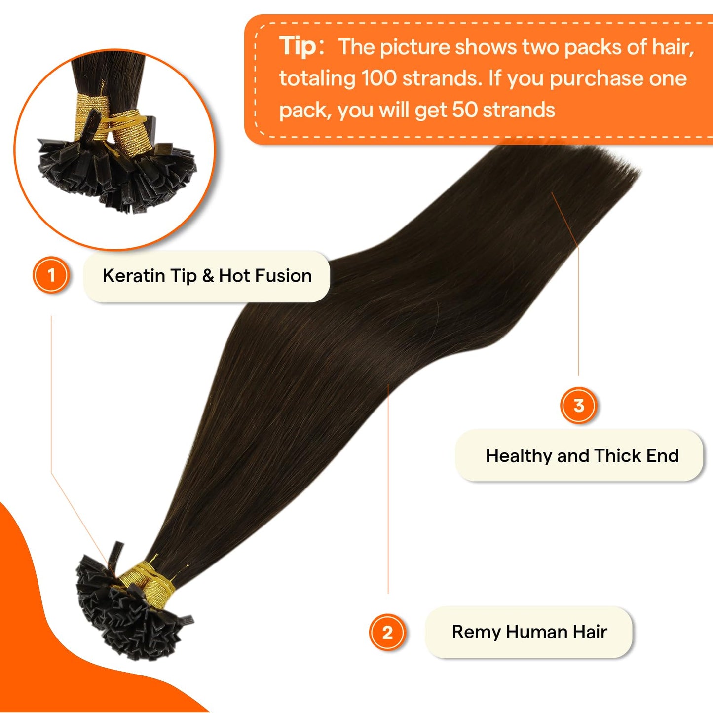 Full Shine K Tip Hair Extensions Real Human Hair Color 2 Dark Brown Ktip Human Hair Extensions 16 Inch Prebonded Keratin Tip Ext