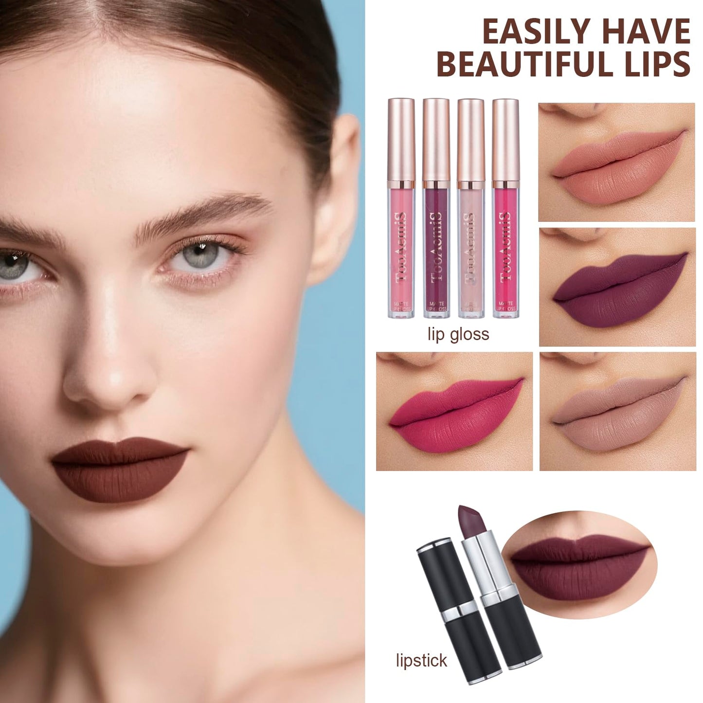 Makeup Set for Women Full Kit Includes, eyeshadow、 liquidfoundation,Loose powder,Eyebrow pencil,Lipstick Eye Pencil Makeup BrushesMakeup practice board 4-color lip gloss set