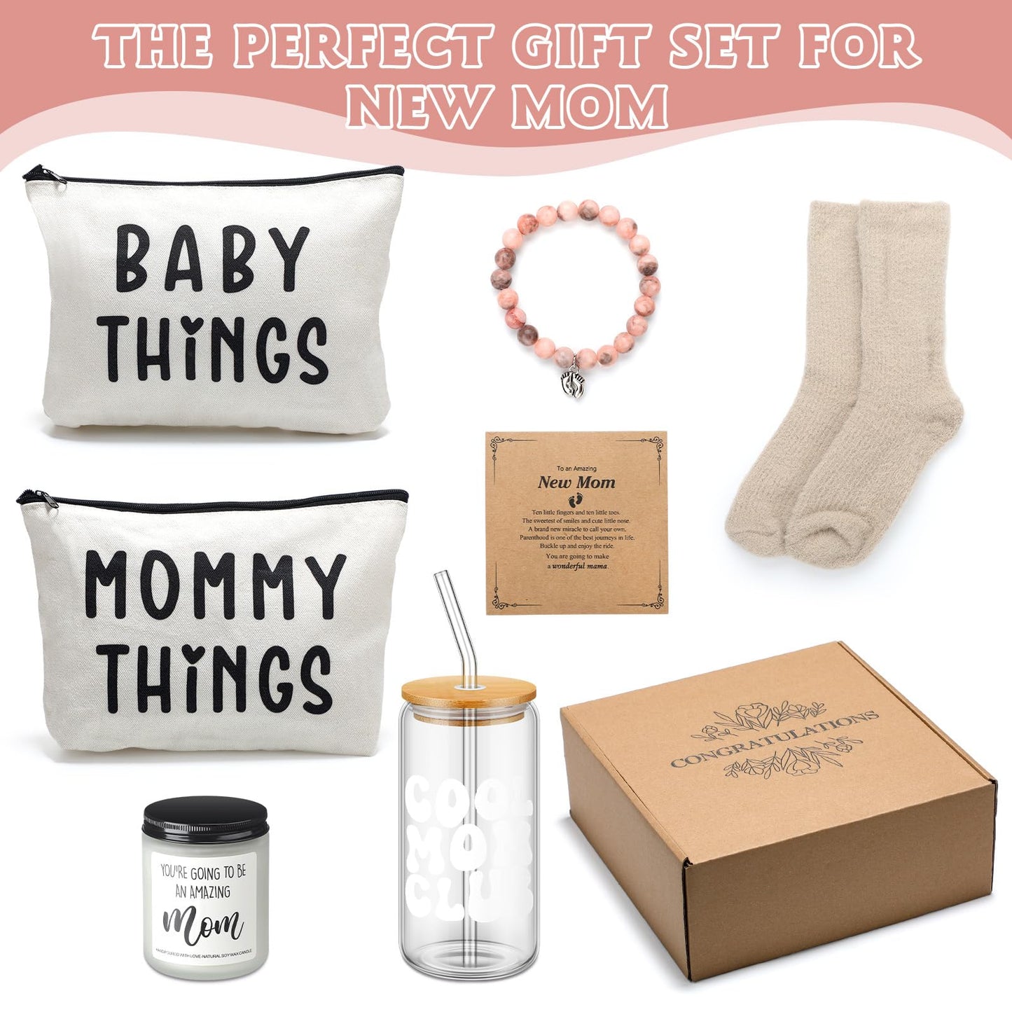Maxdot 8 Piece New Mom Care Package Box After Birth New Mom Gifts for Pregnancy Postpartum Women Baby Shower Gifts Basket for Expecting Parents to Be First Time Mothers Day Birthday Party Favor