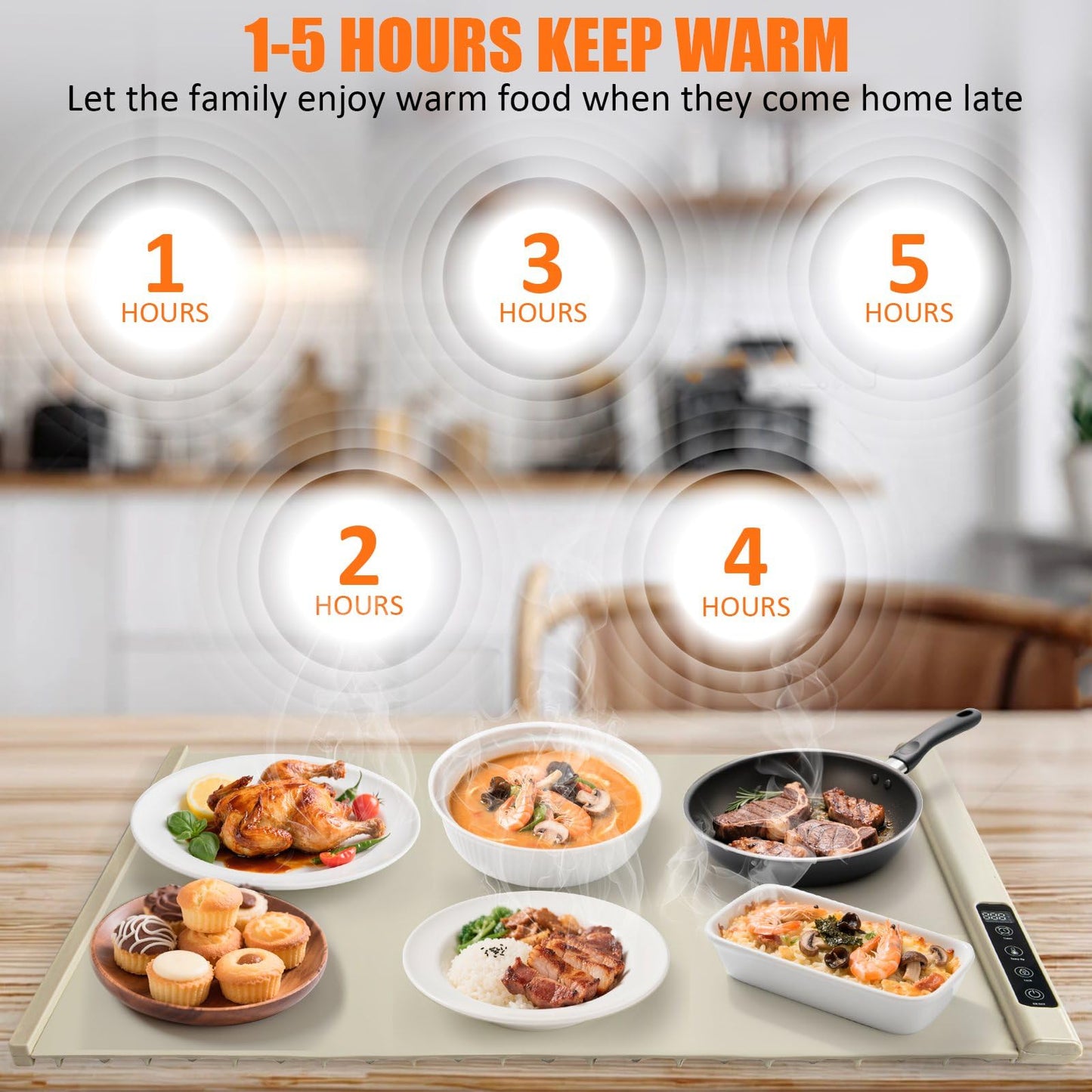 Food Warming Mat - Electric Warming Tray with 5 Levels of Temperature Control, Portable Food Warmer for Parties, Buffets, and Travel