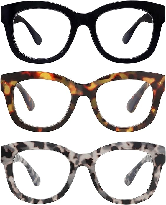 AMOMOMA Retro Oversized Reading Glasses for Women Blue Light Blocking Computer Readers Spring hinge AM6003