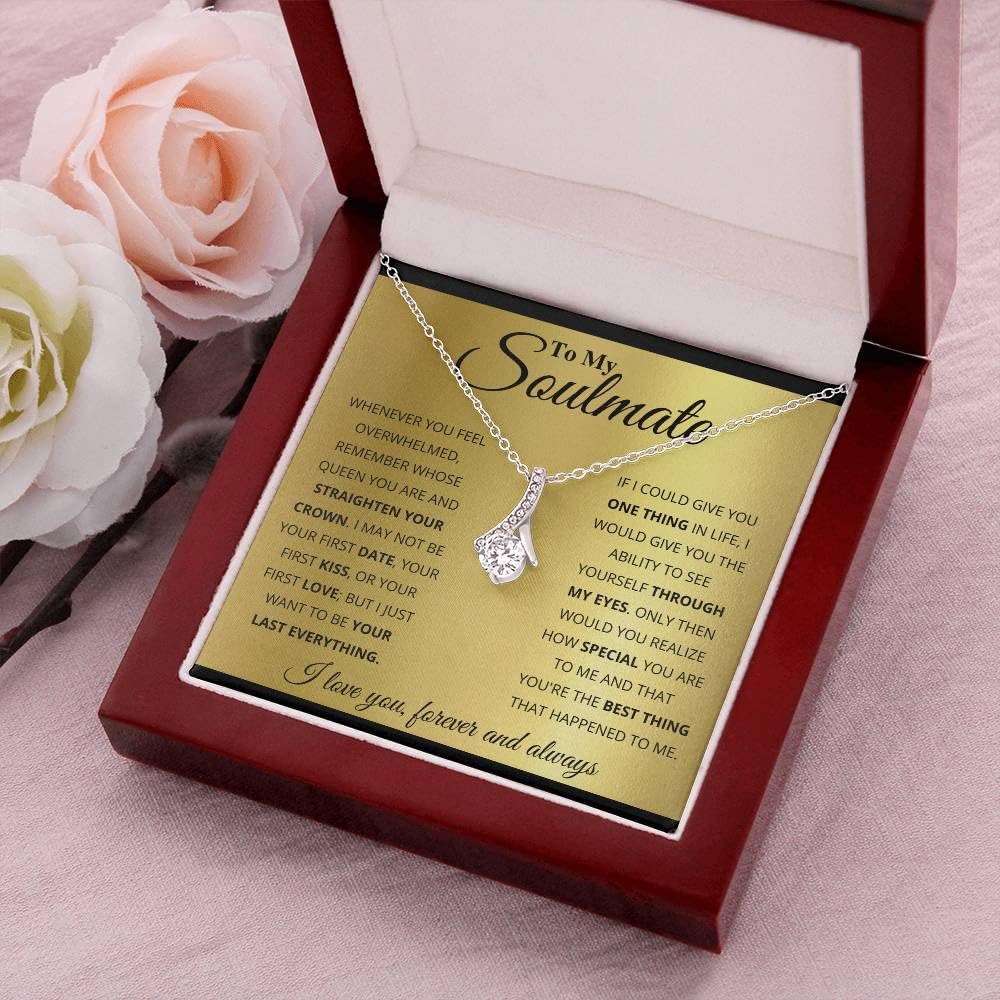 Birthday Gifts for Wife from Husband | Soulmate Necklace with Heartfelt Message Card & Gift Box | Anniversary, Birthday, Christmas or Valentine’s Day Gift for Girlfriend, Fiancée, or Future Wife