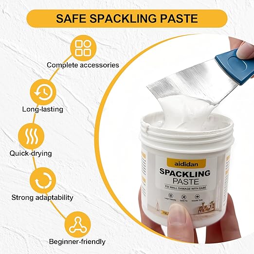 12.2oz Drywall Hole Repair Kit, A One-Stop Solution for Your Wall Problems (Wall Repair Putty/Wall Patches/Sanding Sponge/Putty Knife/Scrapers/Gloves) for Quickly Repairing Wall Problems (2 Pack)