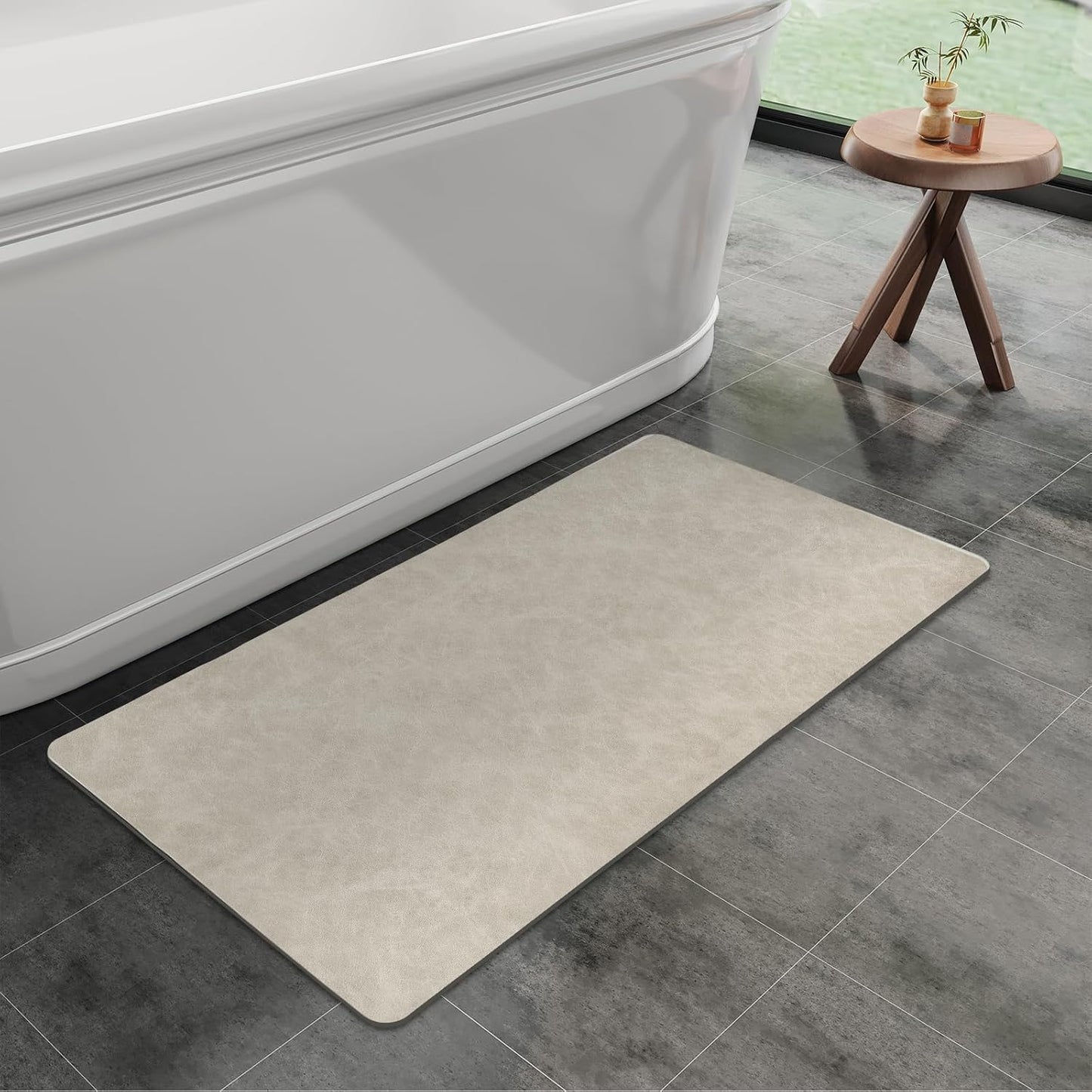 Bath Mat Rug, Rubber Non-Slip Quick Dry Absorbent Thin Bathroom Rugs Fit Under Door Bathroom Floor Mats-Shower Rug for in Front of Bathtub, Sink, Shower Room(Light Brown,24"x48")