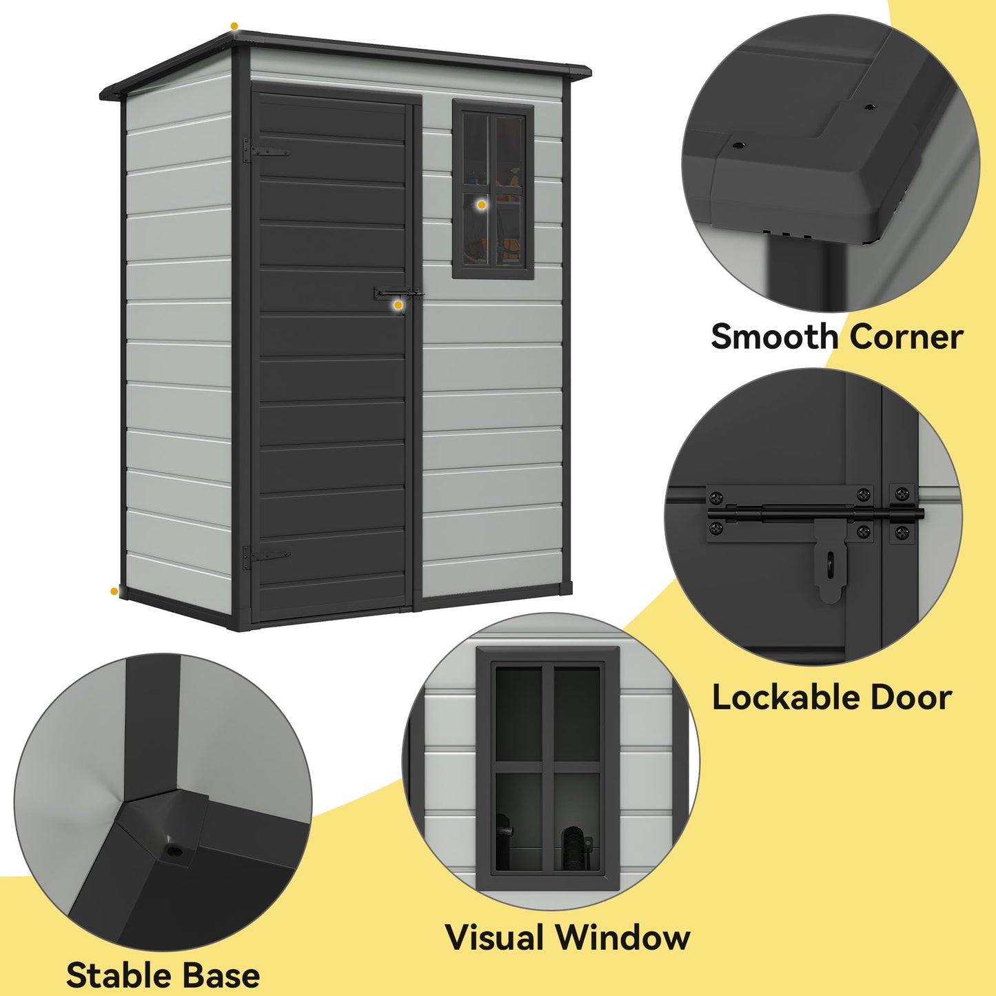 DWVO 5x3 FT Outdoor Storage Shed with Reinforced Floor, All-Weather Resin Storage Shed with Lockable Door & Window, Waterproof Plastic Tool Shed for Garden, Backyard, Patio, Lawn,Blue-Gray+Black