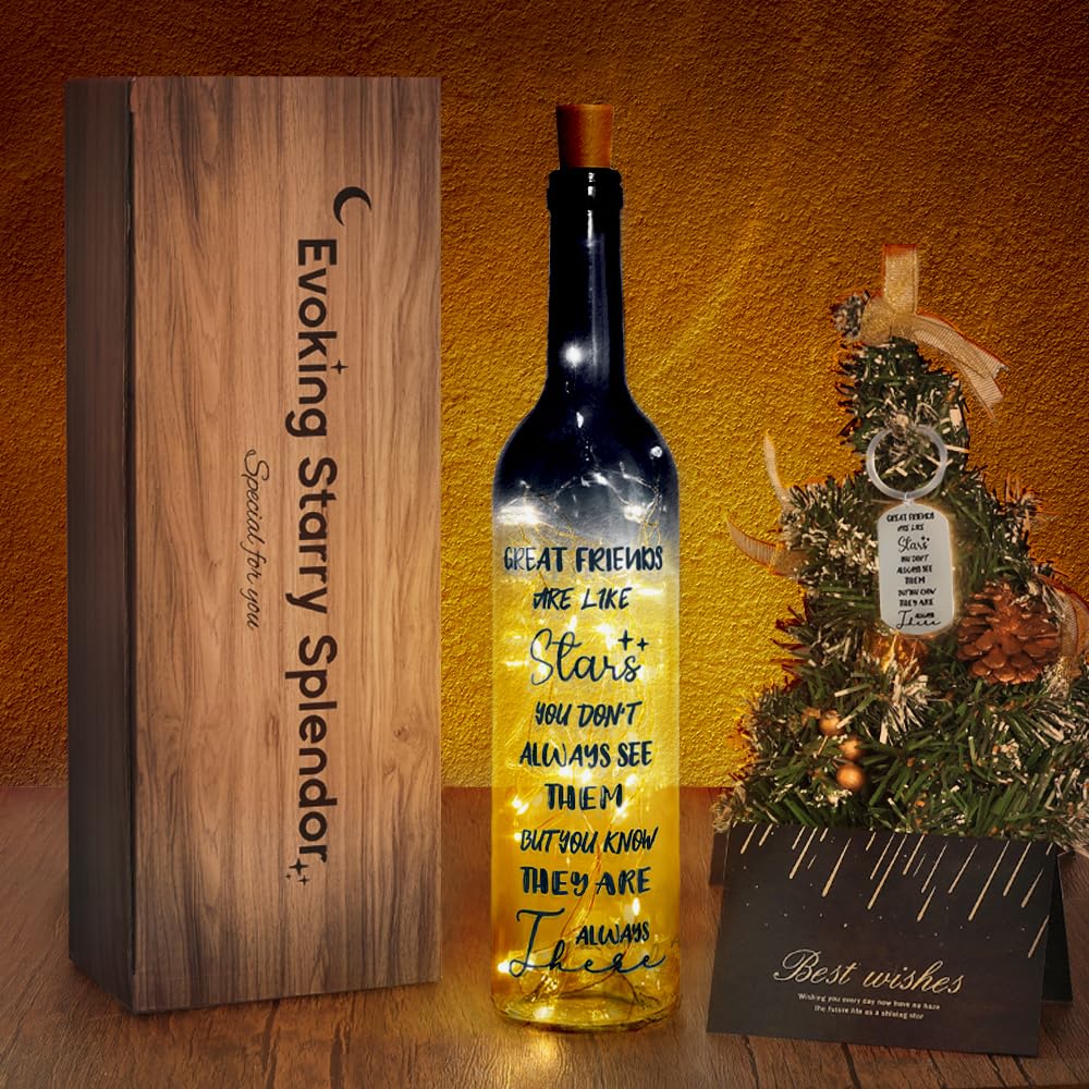 Healemo 2025 Unique Friendship Gifts for Women - Wine Bottle Lights with Cork, Birthday Friendship Gift Ideas for Women Who Have Everything Girls Boys (Black)