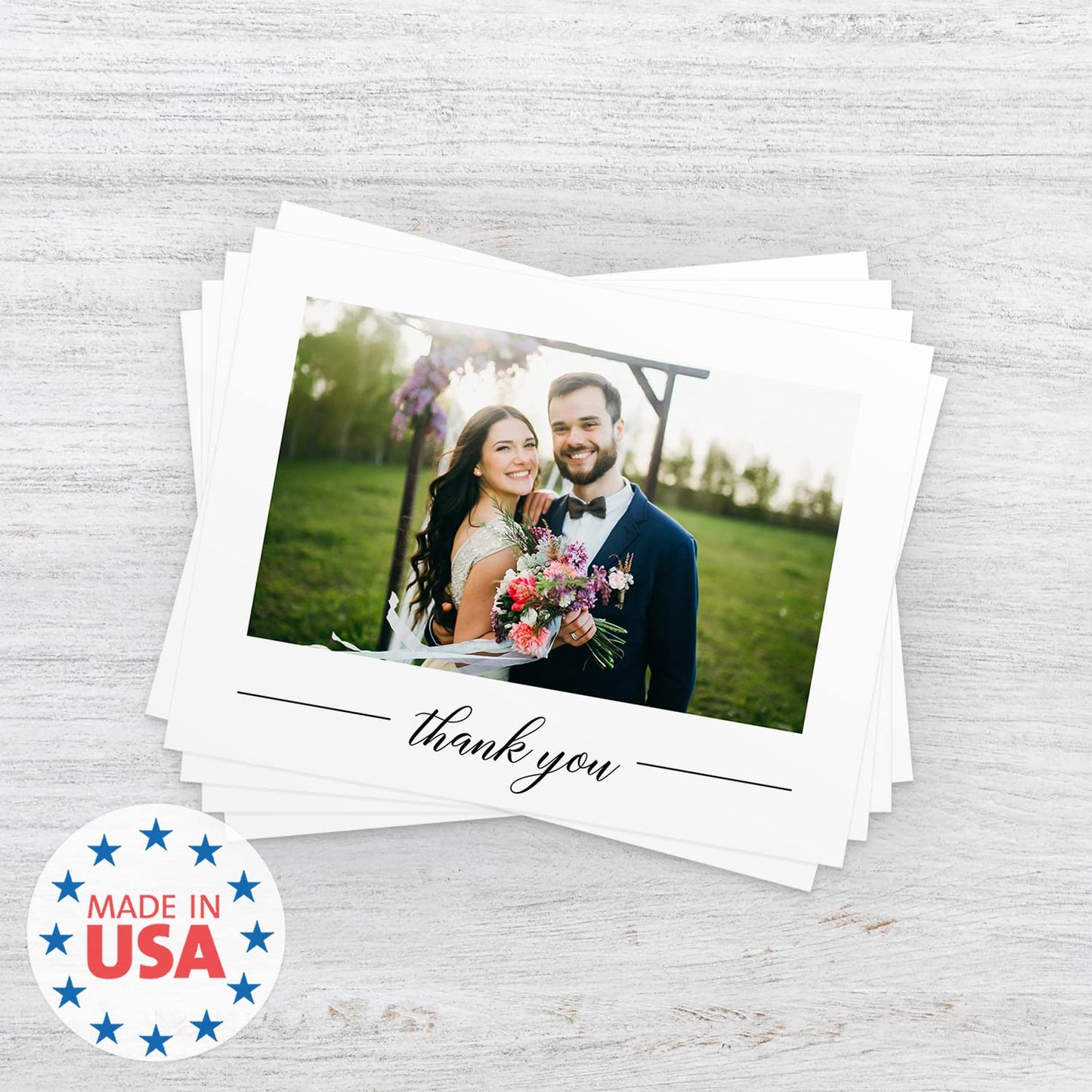SBLABELS Personalized Simple Photo Thank You Cards / 100 Modern All Occasion Custom Bulk Thanks Note Cards With White Envelopes / 4 1/4" x 5 1/2" Wedding Anniversary Appreciation Greeting Cards