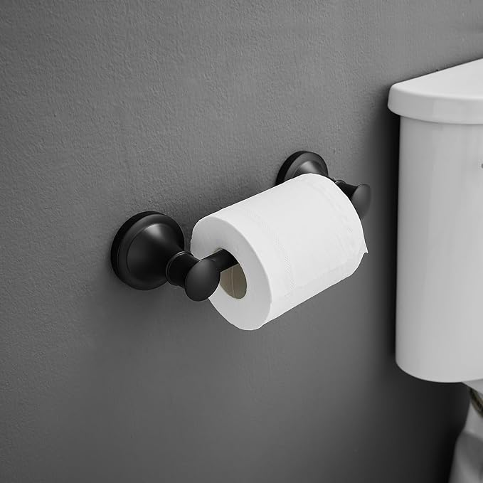 RUMOSE Toilet Paper Roll Holder Bathroom Flexible Pivoting Tissue Handle on Wall Mounted Matte Black Rustproof Toilet Tissue Roll Holder,Stainless Steel