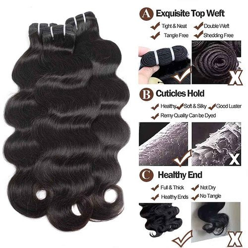 Human Hair Bundles Body Wave Bundles Human Hair 12A Grade 100% Unprocessed Brazilian Virgin Hair 3 Bundles Human Hair Extensions for Black Women Natural Color 16 18 20 Inch
