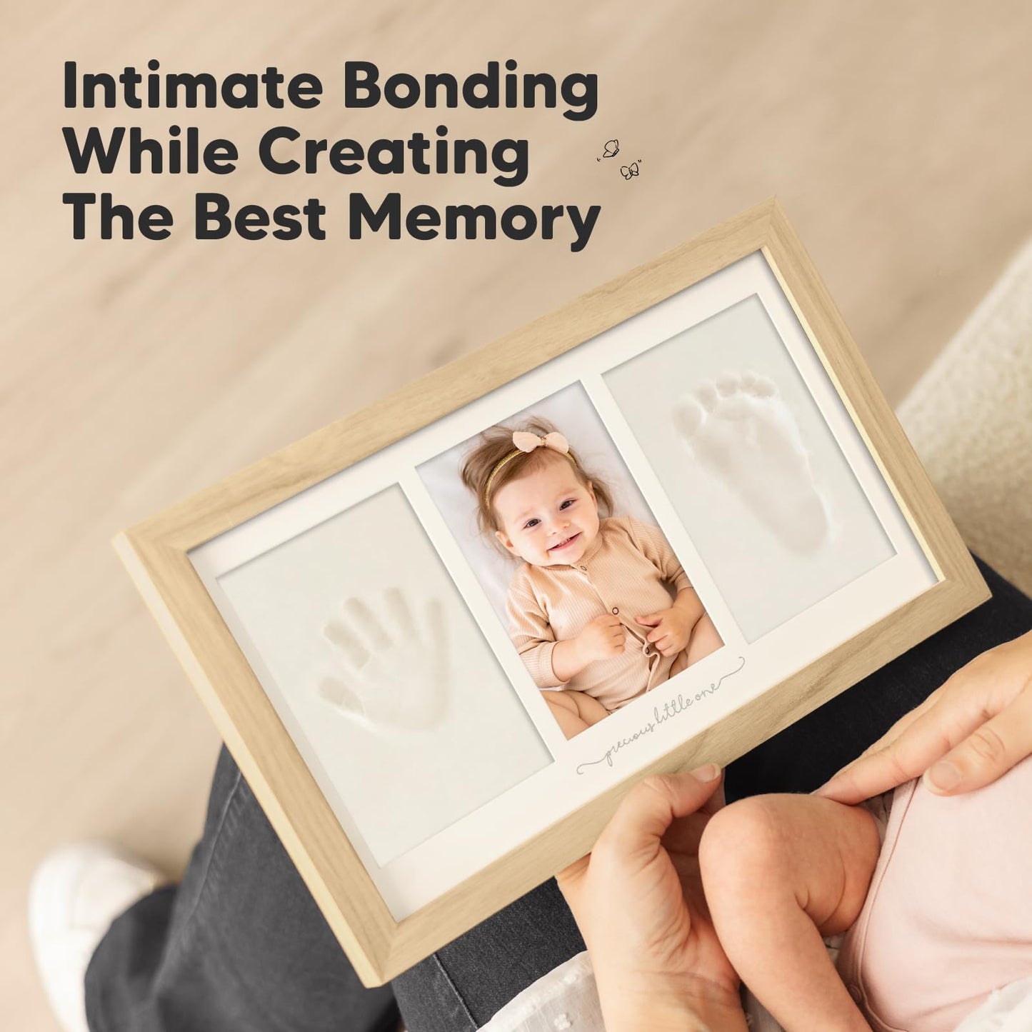 Baby Hand and Footprint Kit - Clay Handprint Keepsake Frame, Newborn Nursery Picture Frame, Personalized New Mom Gifts for Baby Shower & Registry (Ash Wood)