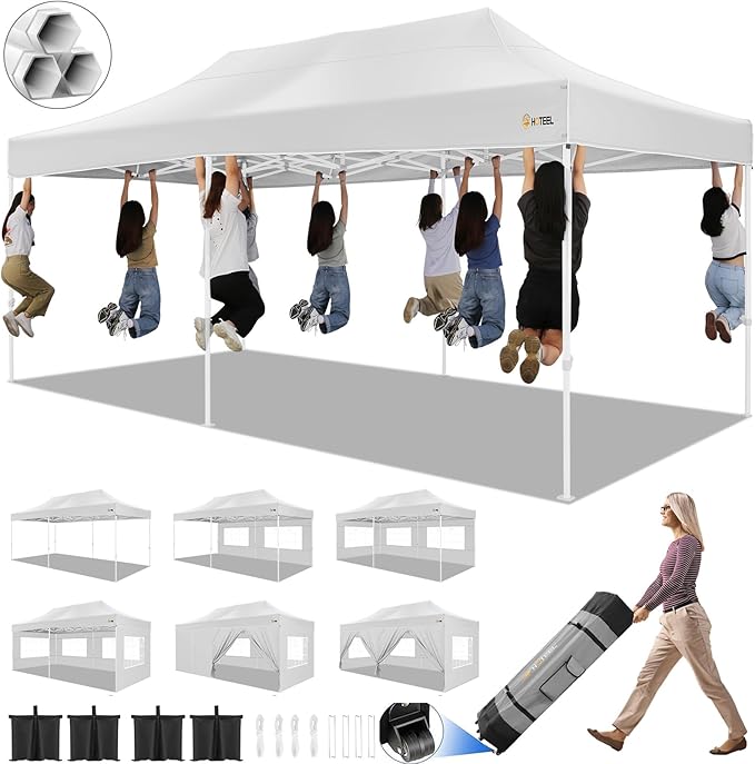 HOTEEL 10x20 Pop up Canopy Tent for Parties, Heavy Duty Easy Setup Tent with 6 Sidewalls, Outdoor Commercial Instant Gazeb...
