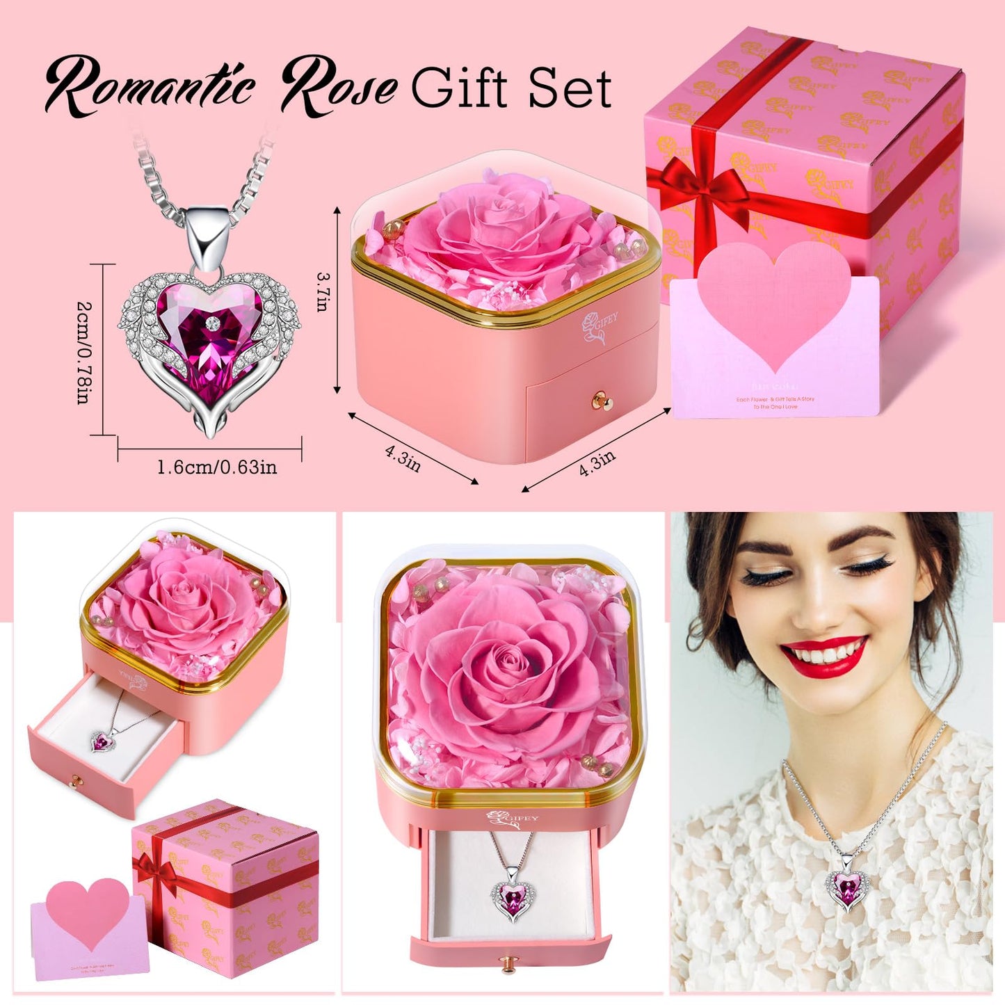 Birthday Gifts for Mom,Preserved Pink Real Rose Gifts,Eternal Preserved Rose Gift Set,Gifts for Women,Grandma,Wife and Girlfriend,Valentines,Wedding,Thanksgiving,Christmas Gift for You to Send Love