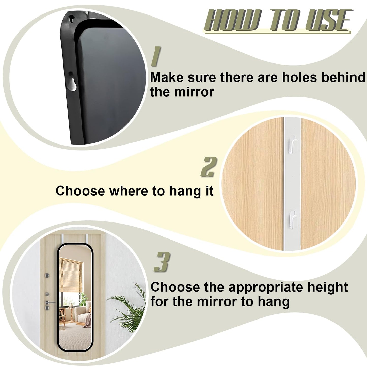 Dexspoeny Over-The-Door Mirror Hanger, Adjustable 13.6 in Door Mirrors Hanger with Protective Lining, Prevent Scratches, 2 Pcs Mirrors Brackets Perfect Height and Fit (Mirror Not Included) - White