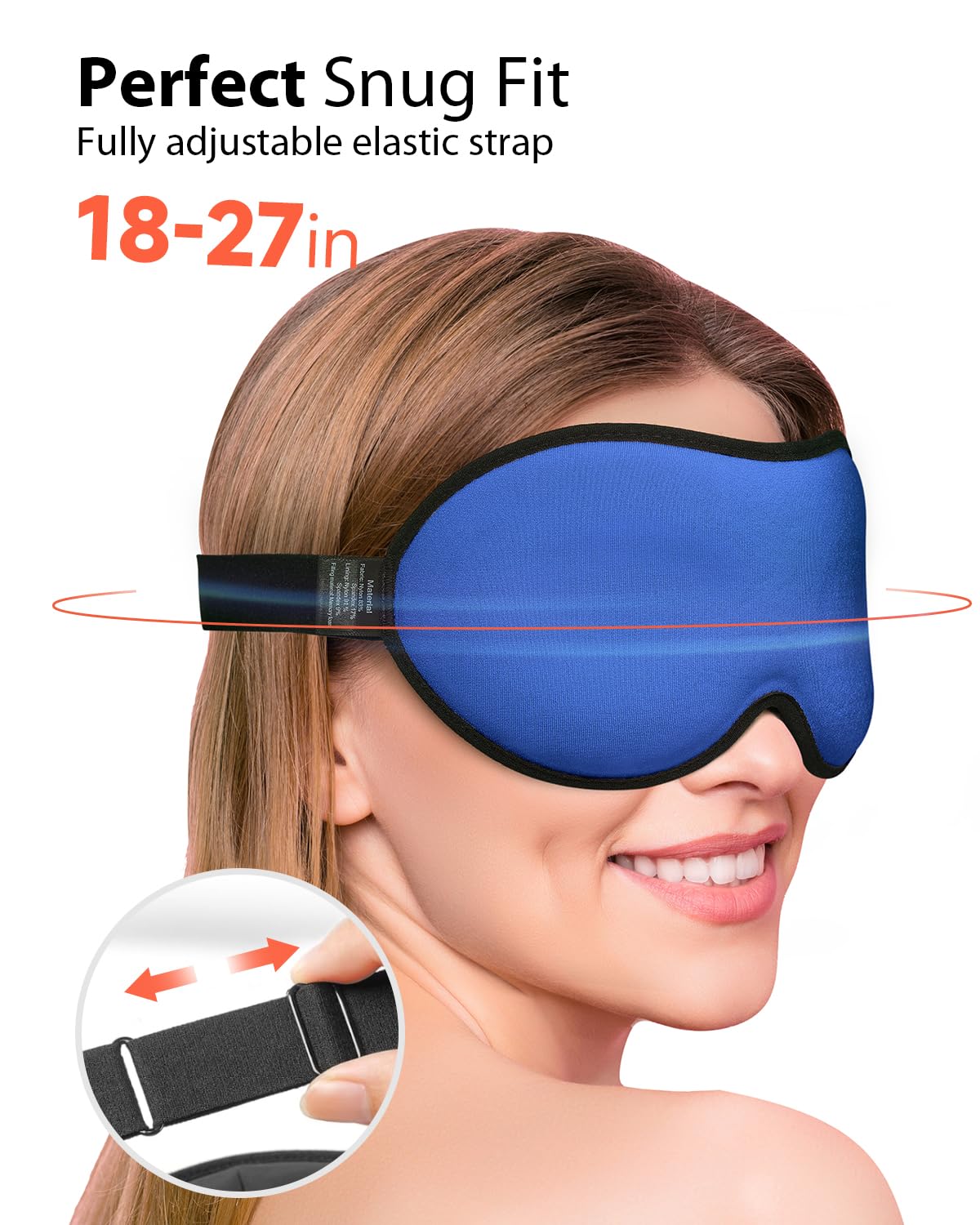 MABAO Weighted Sleep Mask - 100% Blackout Eye Mask for Sleeping for Women Men, 3D Contoured for Lash Extension, Zero Eye Pressure Memory Foam Cover, Soft Gentle Pressure Blindfold for Travel - Blue