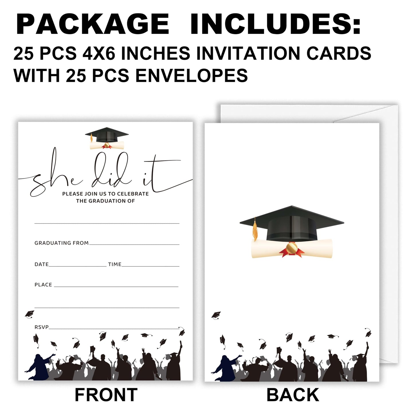 Nuhany Graduation Invitations, She Did It Graduation Announcements Party Invite Card for High School, College, Masters Grad Celebration Party Supplies, 25 Pack-A04
