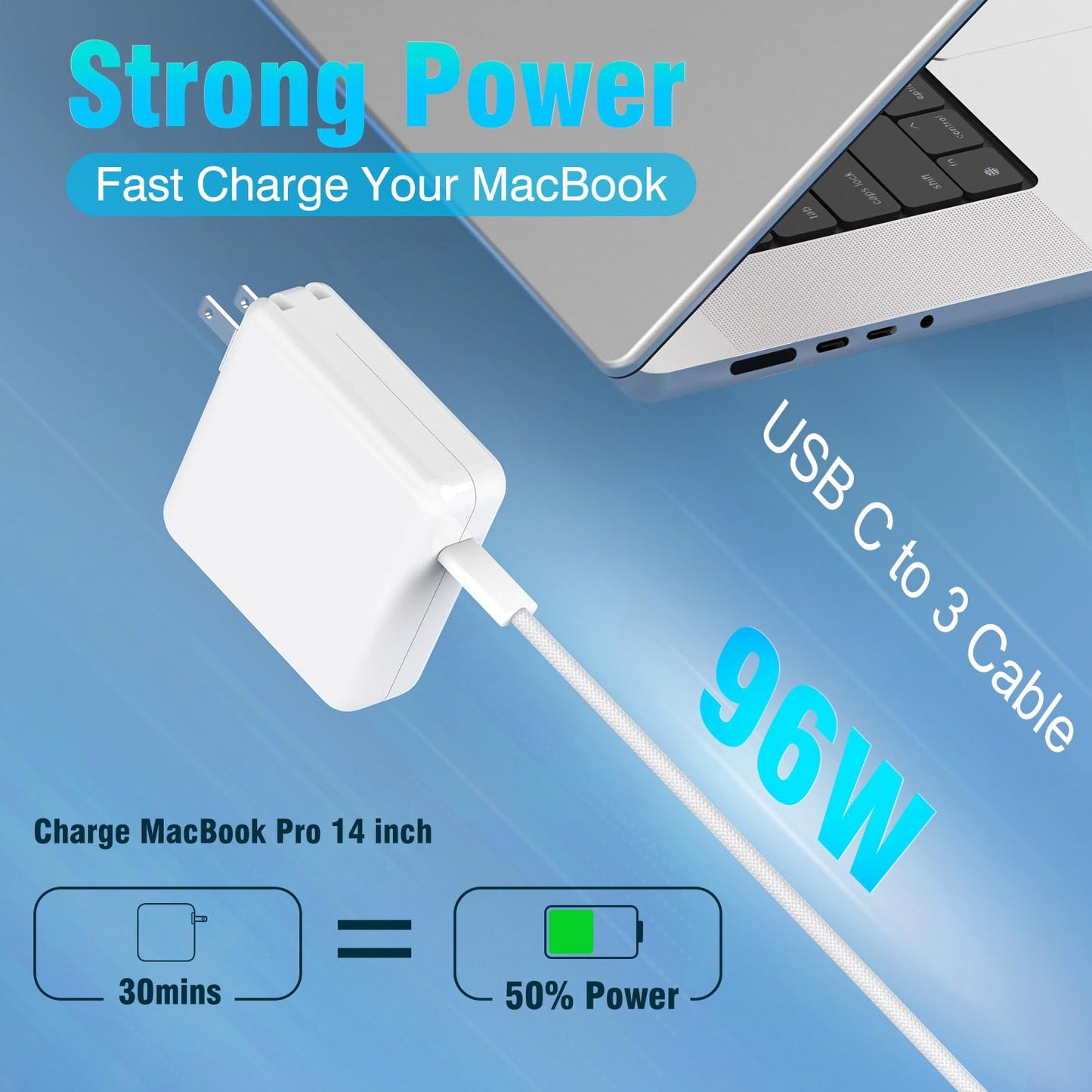 Charger For Macbook Pro 14 16 Inch Macbook Air 13 15 Inch 2025 2024 2023 2022 2021 M4 M3 M2 M1, 96W / 70W Usb C Power Adapter, 6