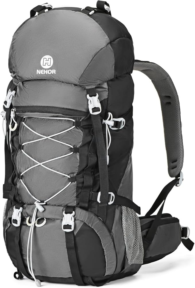 NEHOR 60L Hiking Backpack, Water Resistant Camping Backpack with Rain Cover, Large Lightweight Hiking Bag Outdoor Travel D...