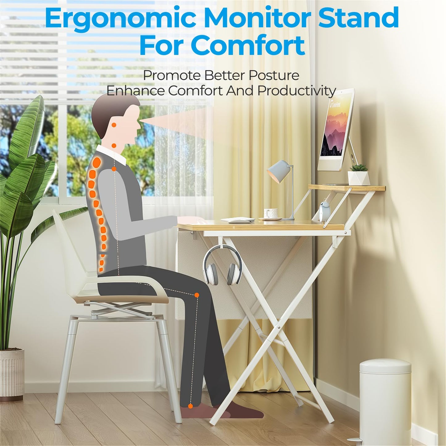 GreenForest Folding Desk for Small Spaces, 31.5 inch Foldable Table with Storage Bag, 2-Tier Portable Computer Desk with Monitor Stand for Home Bedroom, Oak