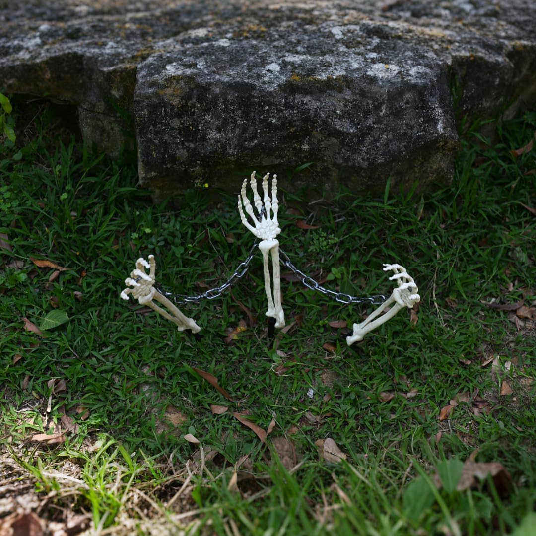 JUST FOR PARTY Halloween Skeleton Stake Decorations, 3 Skeleton Arms Stakes with 2 Chains, All-Weather Resistant Plastic Skeleton for Outdoor Party Yard Lawn Garden Graveyard Haunted House Decor