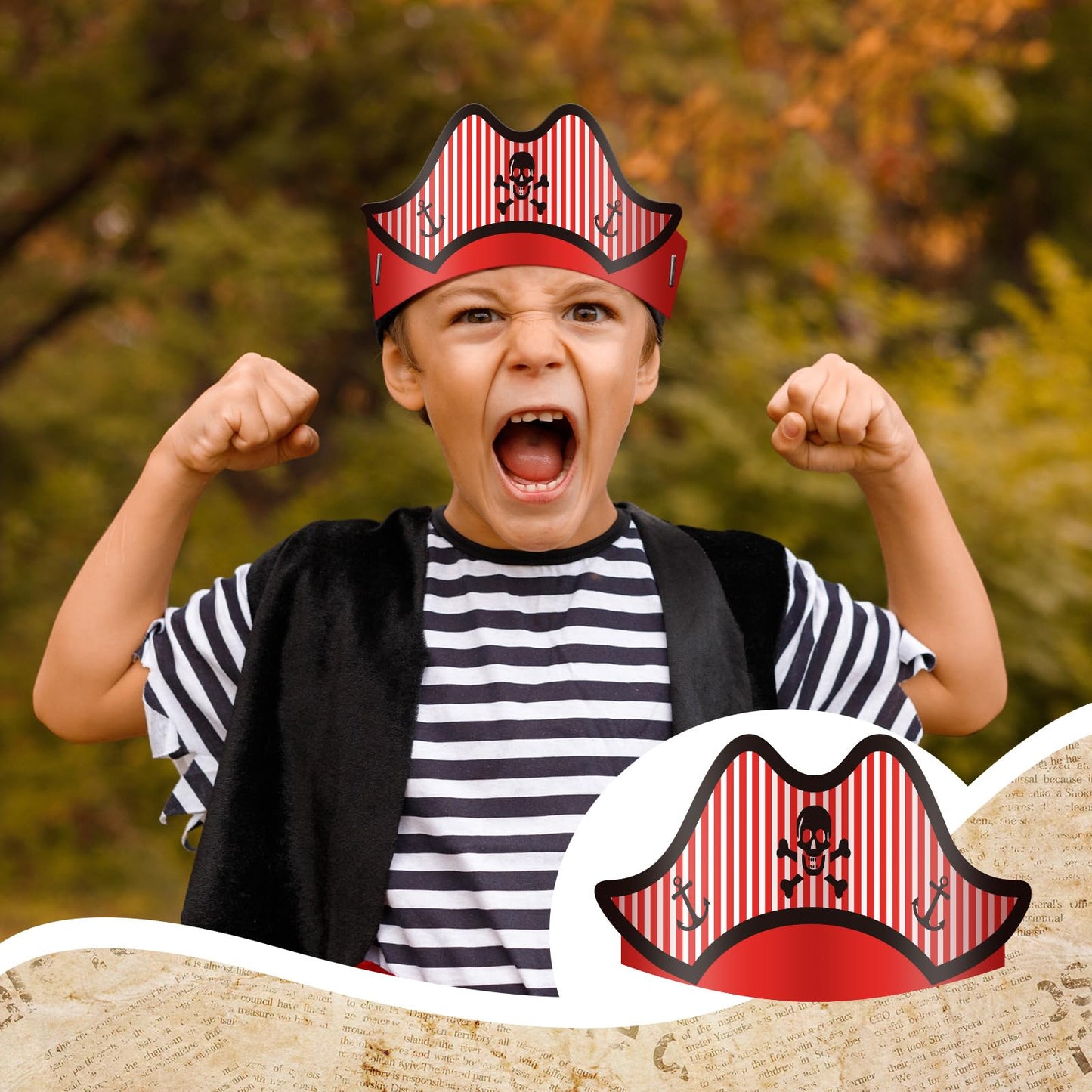 Funtery 48 Pcs Pirate Hat Pirate Party Accessories Favors Kids Paper Costume Cap for Halloween Caribbean Cosplay(Cute)