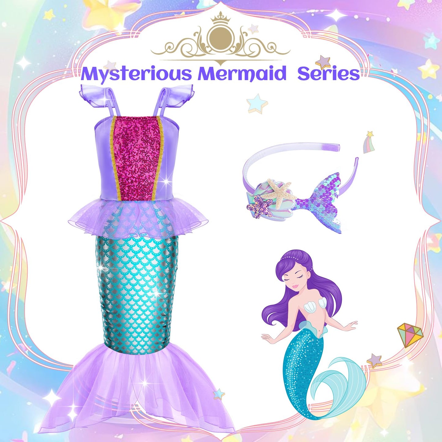 Princess Dress Up for Girls - Dress up Clothes for Toddler Girl, Princess Toys Christmas Birthday Gifts for 3 4 5 6 7 Little Girls