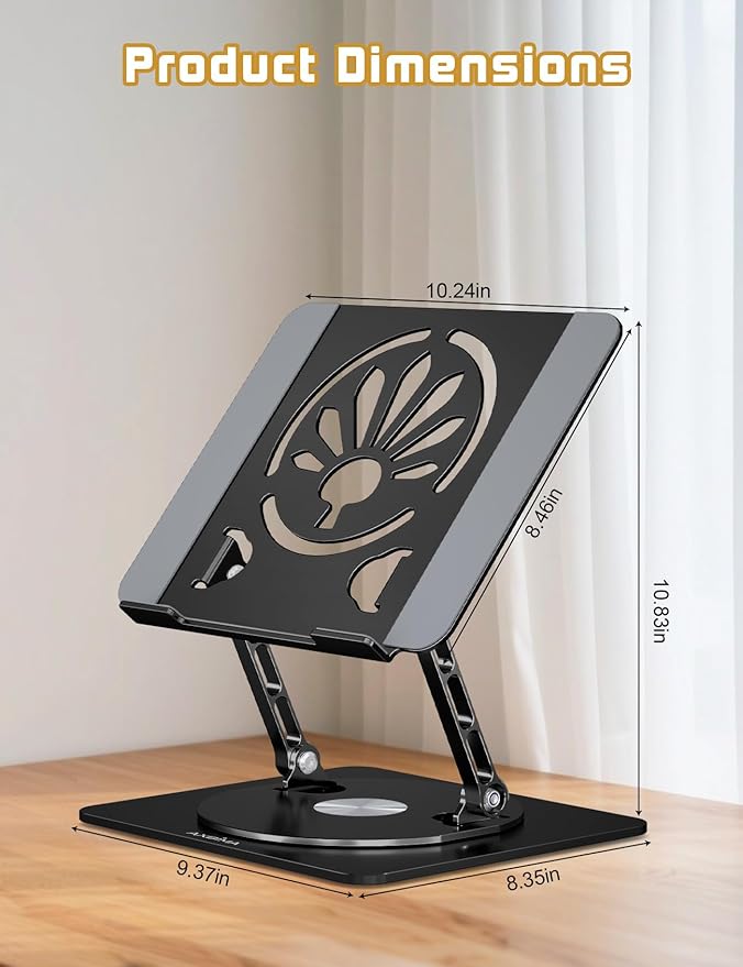 Axbima Adjustable Laptop Stand for Desk-360° Rotating Base Aluminum Laptop Riser,Ergonomic Computer Stand for Office Home MacBook Pro/Air Dell HP up to 16'',Black