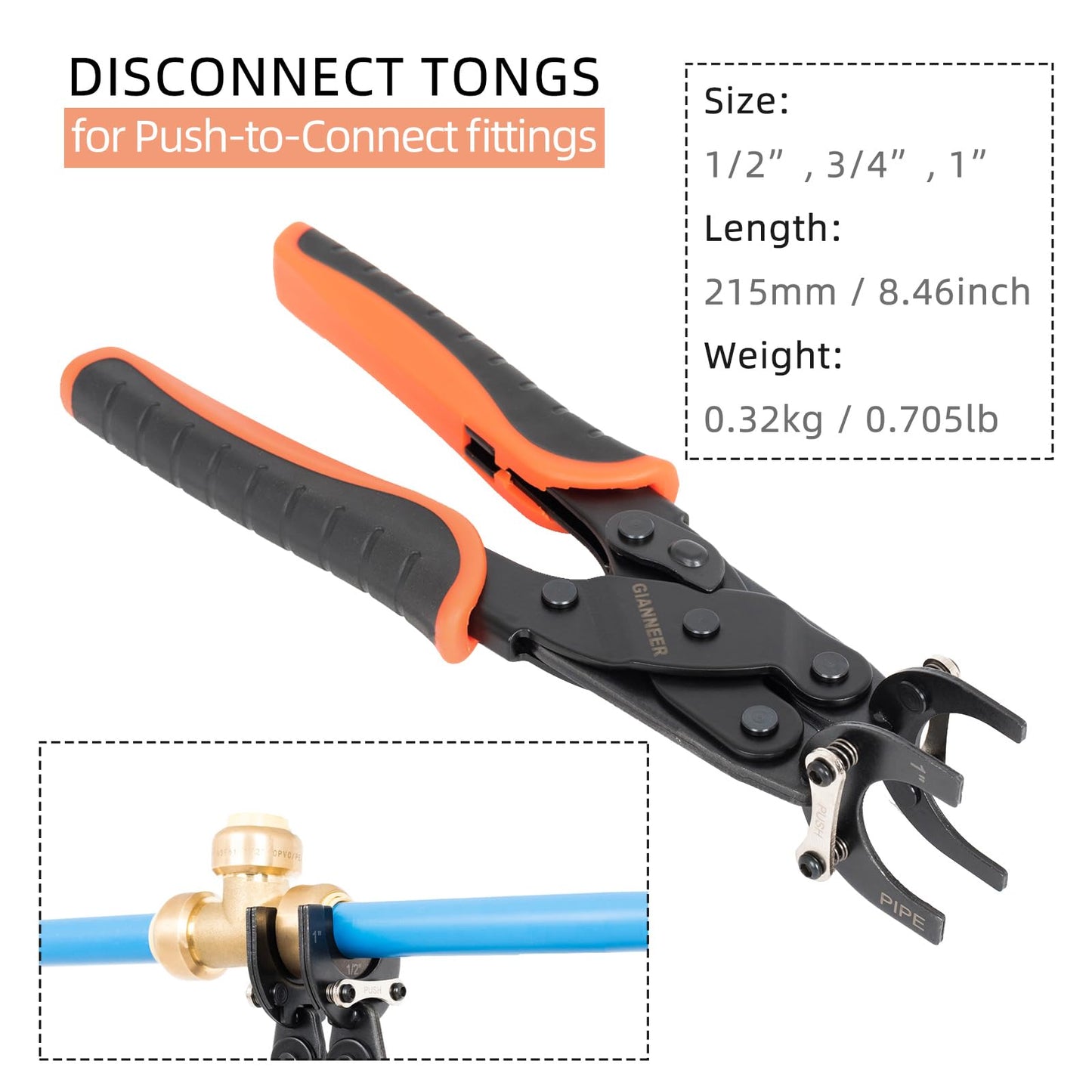 GIANNEER Push to Connect Removal Tool Disconnect Tongs for 1/2”, 3/4”, 1” Push Fitting Pex Removal Tool Improved Version