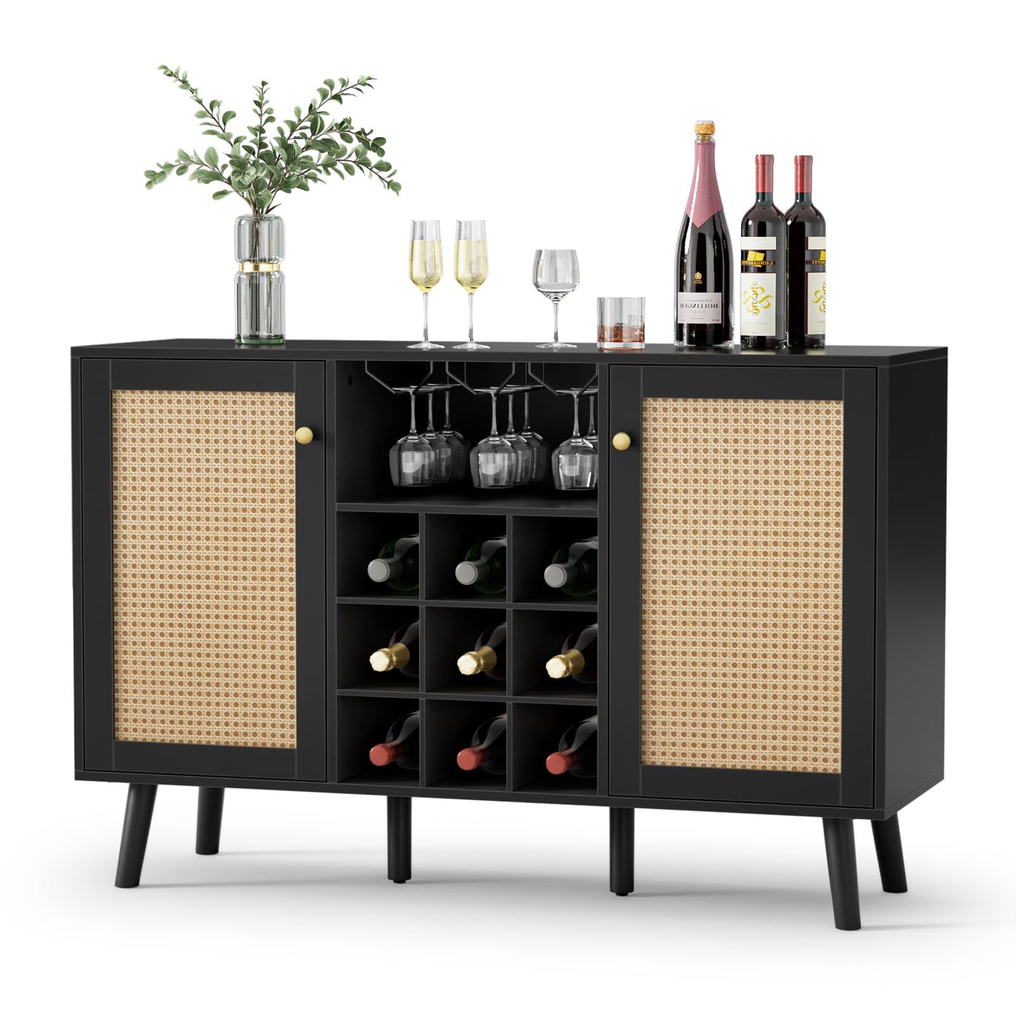 Giluta Kitchen Island - Farmhouse Coffee Bar Cabinet Kitchen Sideboard Cabinet Kitchen Cupboard Buffet Cabinet with Storage for Dining Room, Black