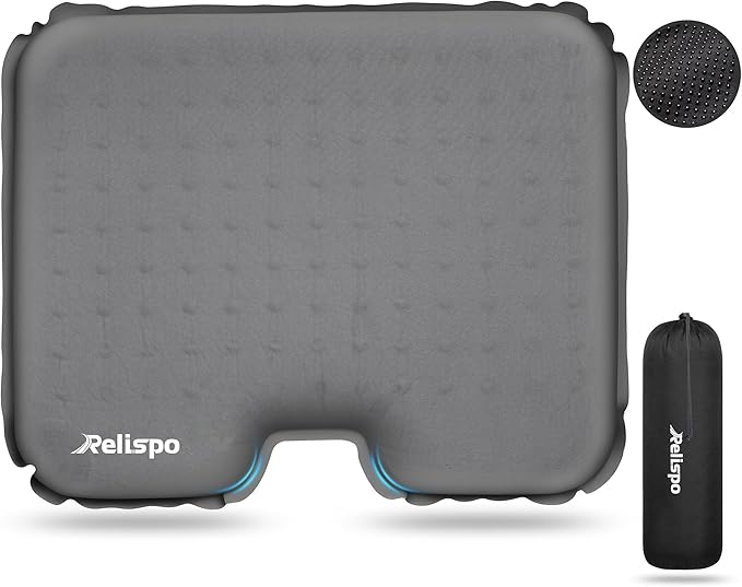 Relispo Self-Inflating Stadium Seat Cushion, Waterproof & Lightweight Inflatable Seat Cushion for Airplane Seat Travel Bleacher Camping, High Density Foam Blow up Sitting Pad for Backpacking