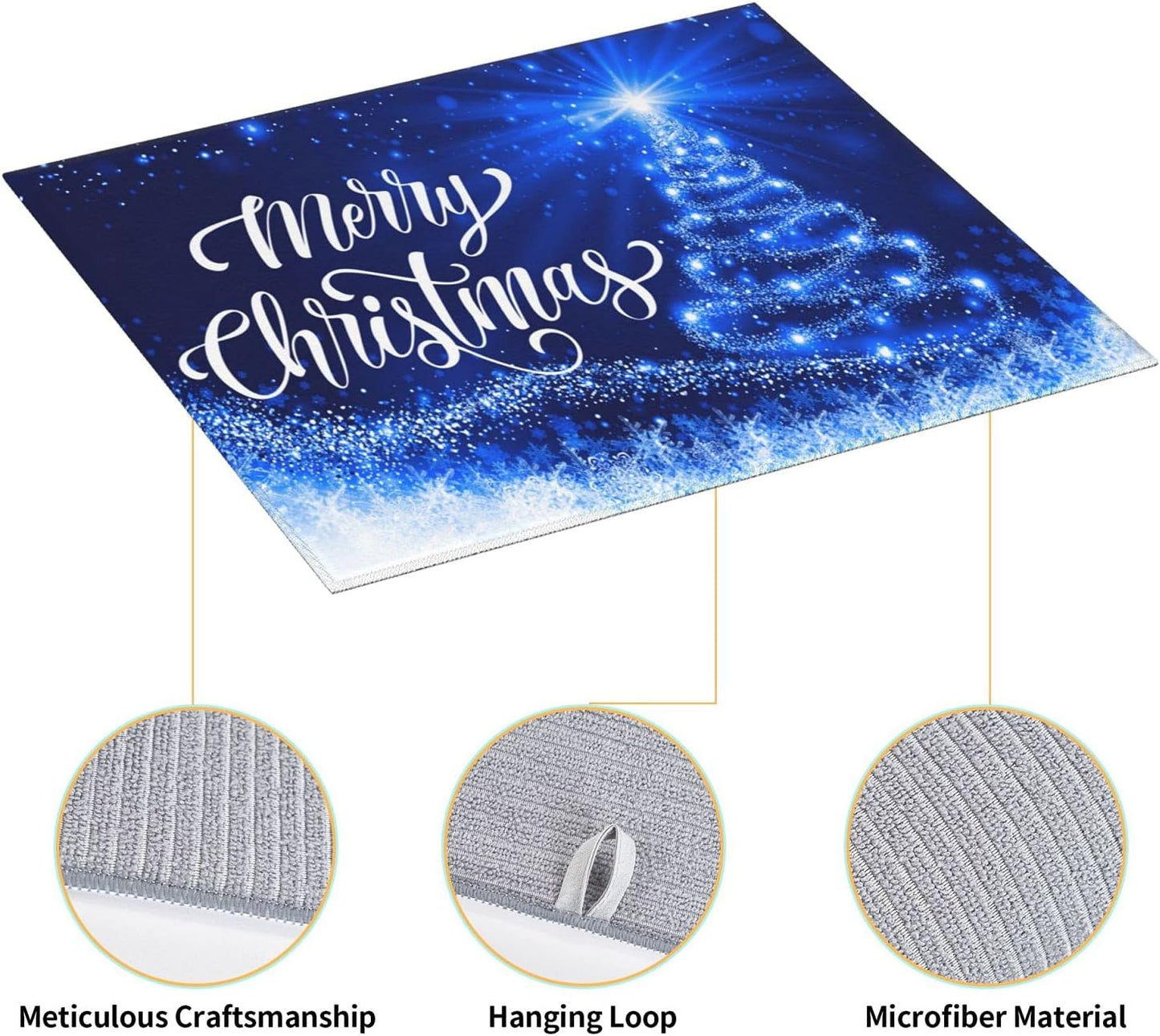 Dish Drying Mat Merry Christmas Blue Snow Tree for Kitchen Counter Absorbent 16x18 Inch Microfiber Dishes Plate Glass Dry Draining Pad Reversible Washable