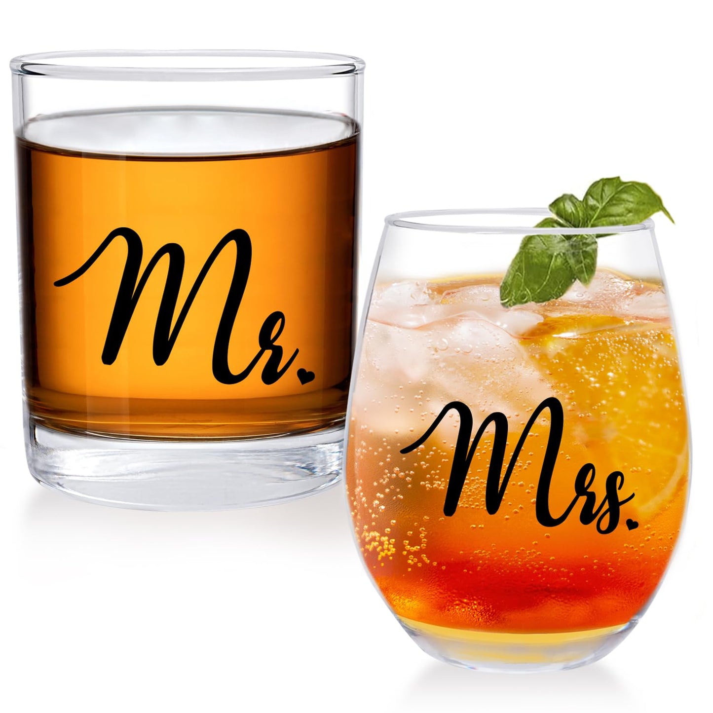 Mr and Mrs Wine Glass Gift for Couples, Newlyweds, Friends, Personalized Wedding Gifts 2025, Bridal Shower Gift for Bridal, Stemless Wine Glass and Whiskey Glass Set-1