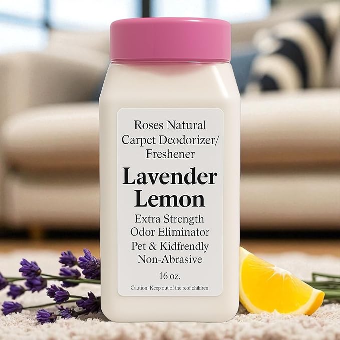 Carpet Freshener/Deodorizer Powder – Lavender Lemon Scent, Long-Lasting Odor Eliminator, Pet & Kid Friendly, 16 oz