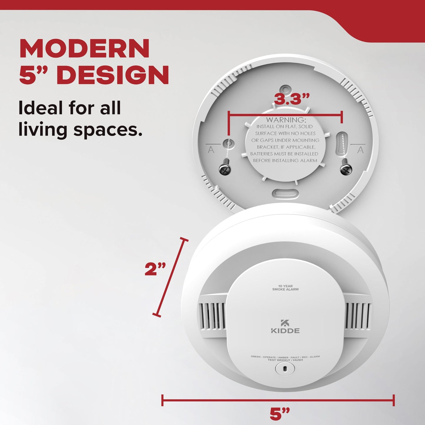 Kidde Smoke Detector, 10-Year Battery Powered, LED Warning Light Indicators, 3-Pack