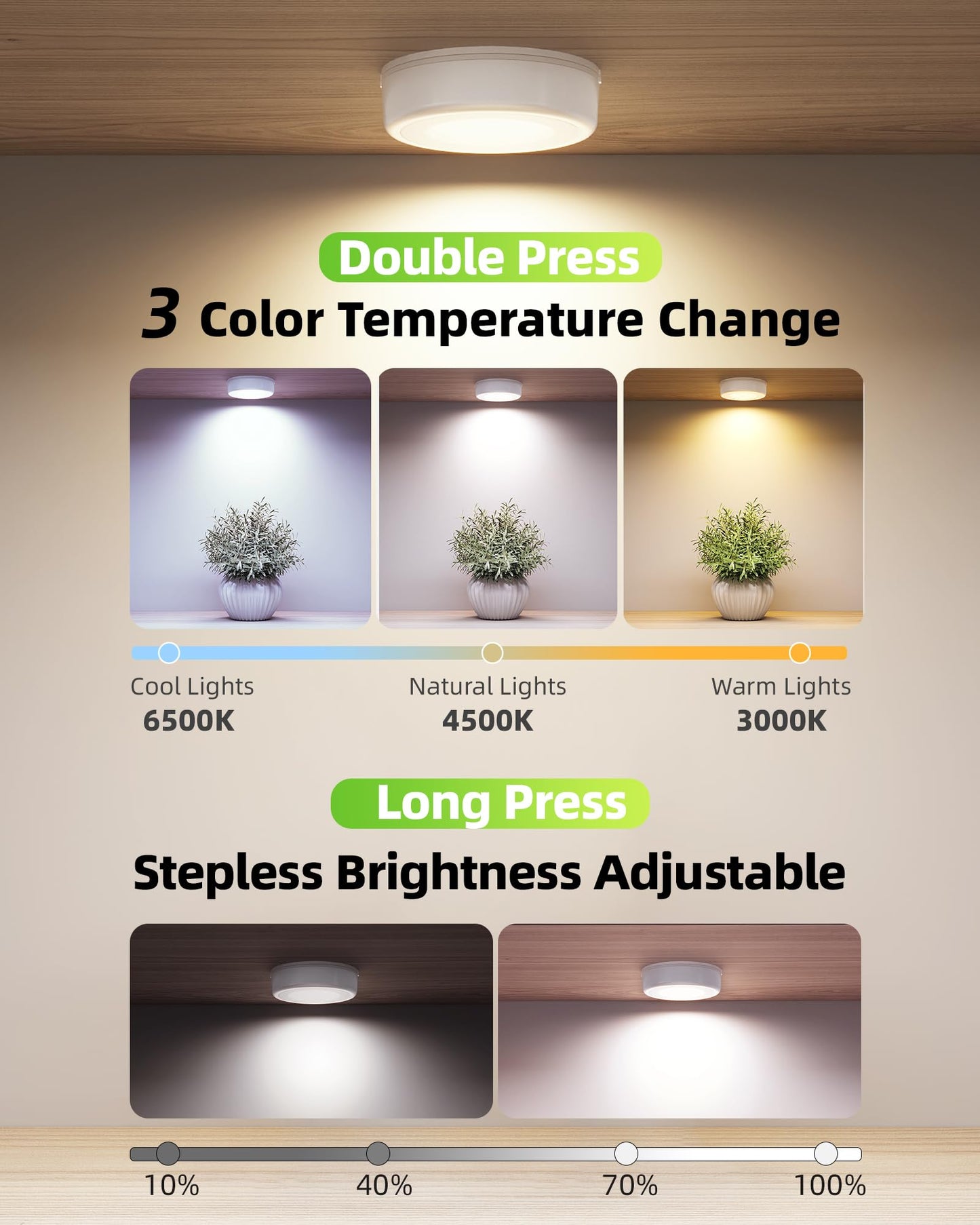 EZVALO LED Puck Lights, 6Pack Rechargeable Battery Touch Light, 2.5'' Mini Tap Lights, Wireless Closet Light, Under Cabinet Lighting, 3 Color & 16 RGB, Sitck On Lights for Kitchen,Pantry,Shelves