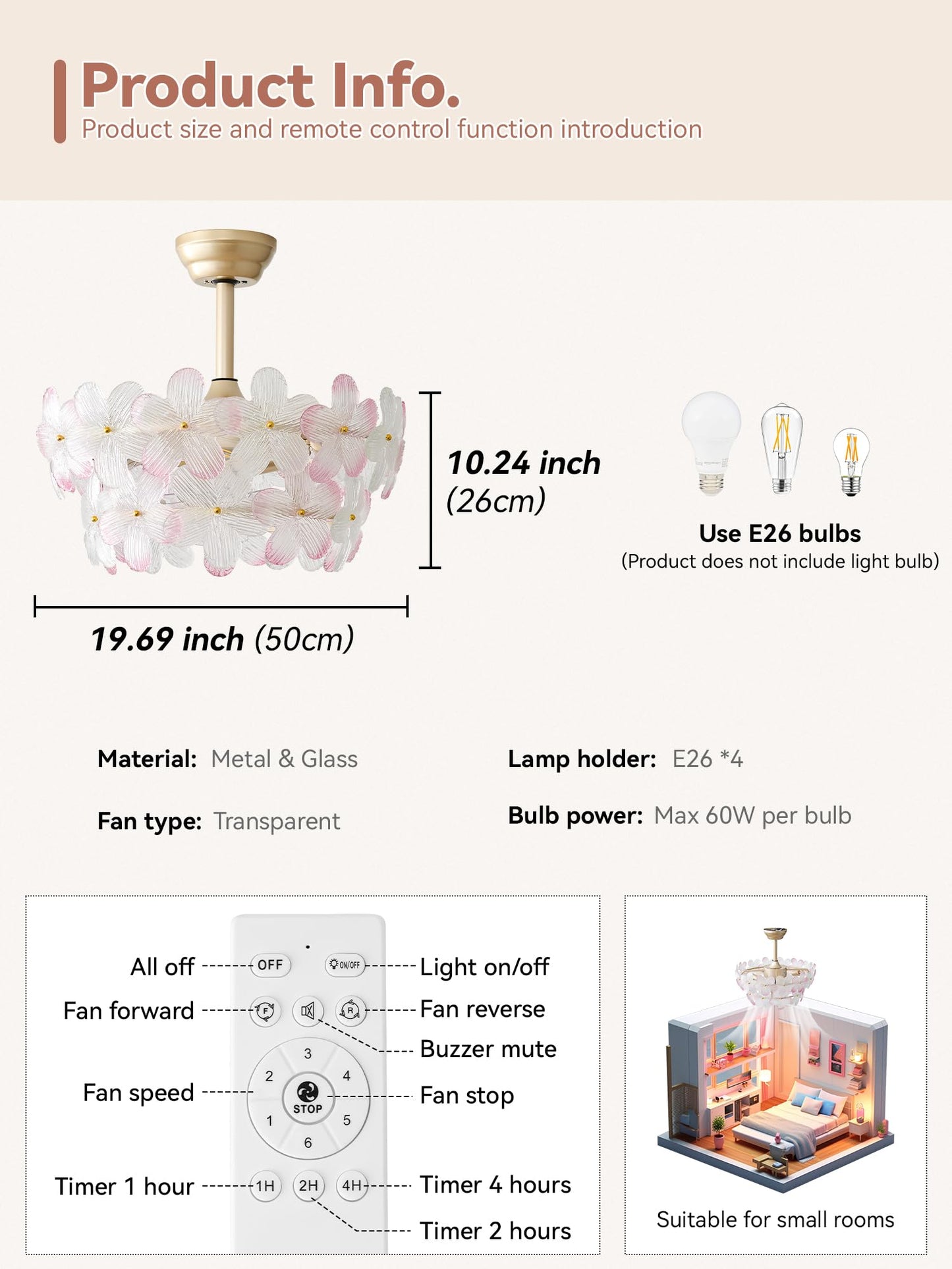 Ymkskj 20 Gold Crystal Fandelier Ceiling Fans With Lights, Gold Flower Chandelier Ceiling Fan With Light Remote Control, Morden