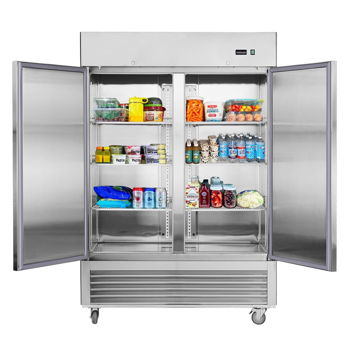 Commercial Refrigerator 54"W 2 Section 2 Solid Door Stainless Steel Interior and Exterior Construction Upright Fan Cooling