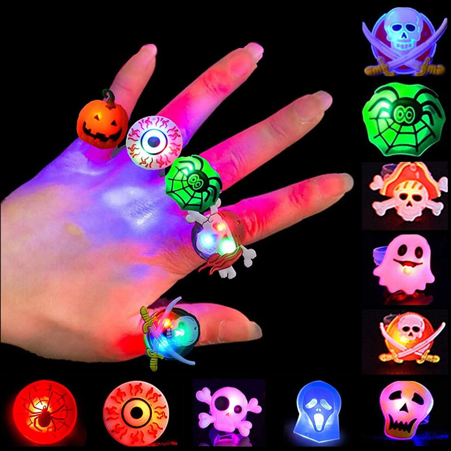 Halloween Light Up Rings 50Pcs Halloween Party Favors Light Up Toys luminous Flash Finger LED Ring Blinking Jelly Rubber Ring for Kids Adults