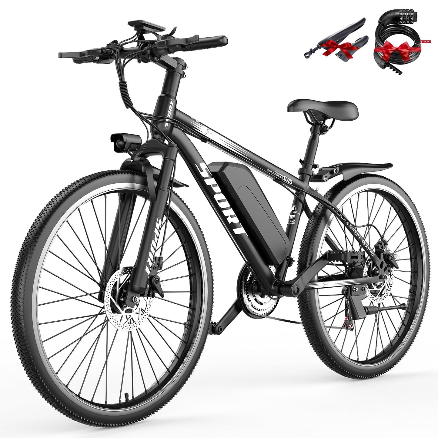Electric Bike for Adults, 750W Motor, Up to 25 MPH 45 Miles, Removable Battery, 7 Speeds, 26" Electric Mountain Bike Comes with Bike Lock, Fender, Soft Seat Pad, UL2849