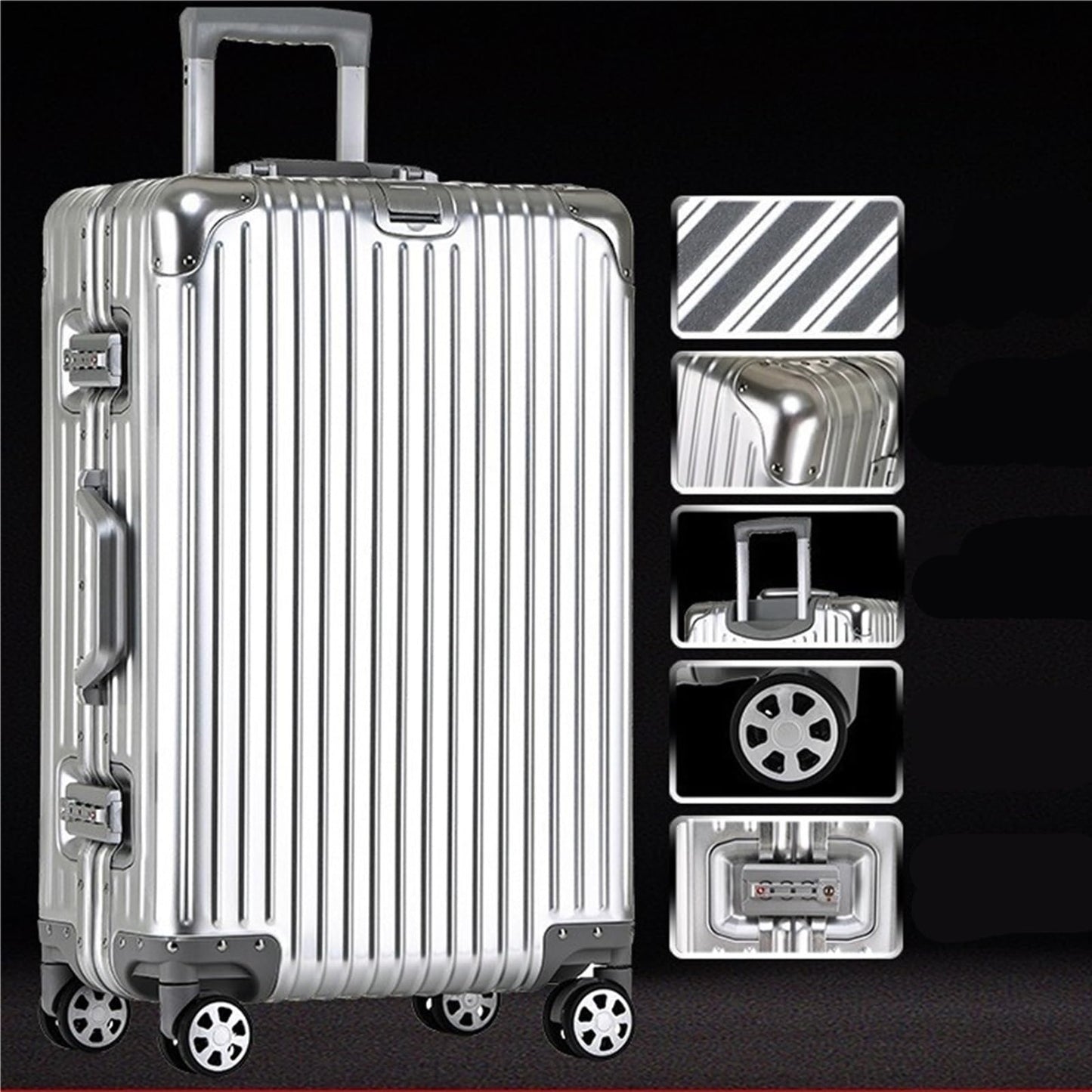 PBENO Suitcase All Aluminum Magnesium Alloy Trolley Case Aluminum Alloy Suitcase Metal Suitcase Portable Suitcase Travel Suitcase (Color : D, Size : 32inch)