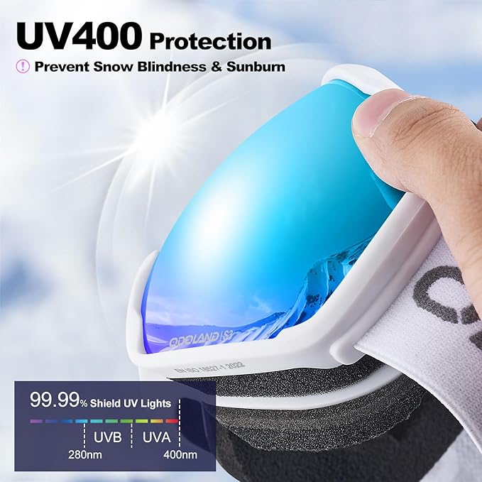 Odoland Snow Ski Goggles S2 Double Lens Anti-Fog OTG Windproof UV400 Eyewear for Men, Women and Youth-Skiing Snowboarding